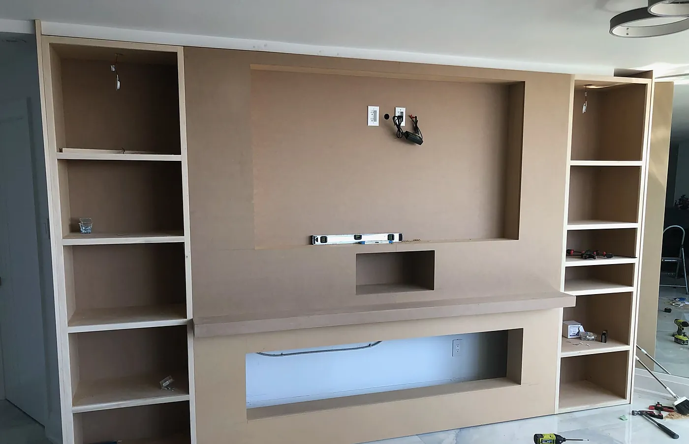 Before: media wall framing without TV or electronics